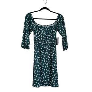 Velvet Torch Green & White Clover Square Neckline 3/4 Sleeve Dress Size S
